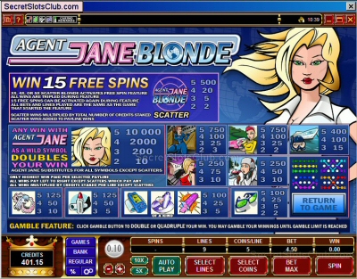 Agent Jane Blonde slot machine paytable