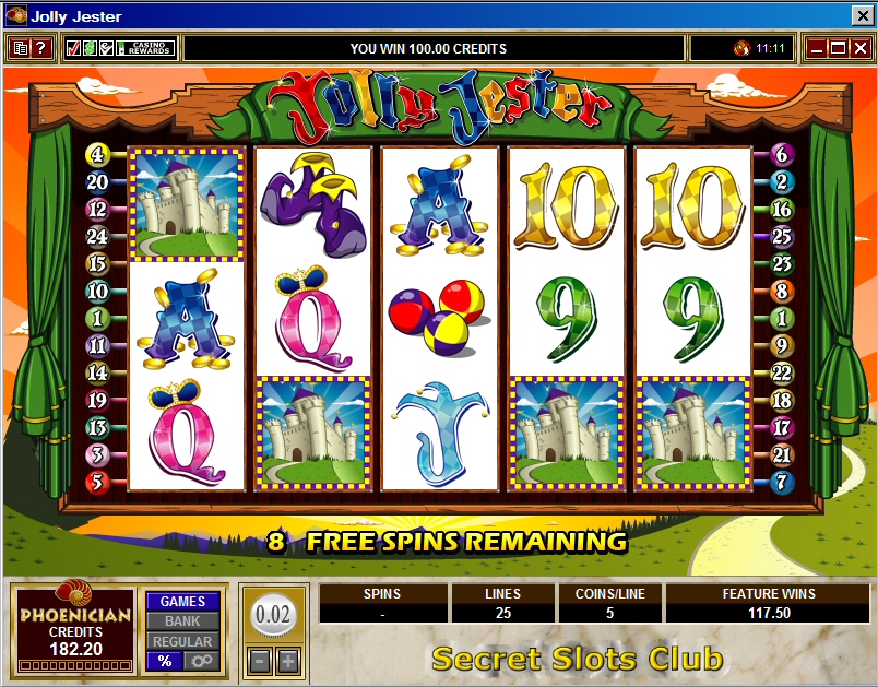 4 x Scatter Combination during the Scatter Combination variant of the free spin bonus feature with the Jolly Jester slot machine